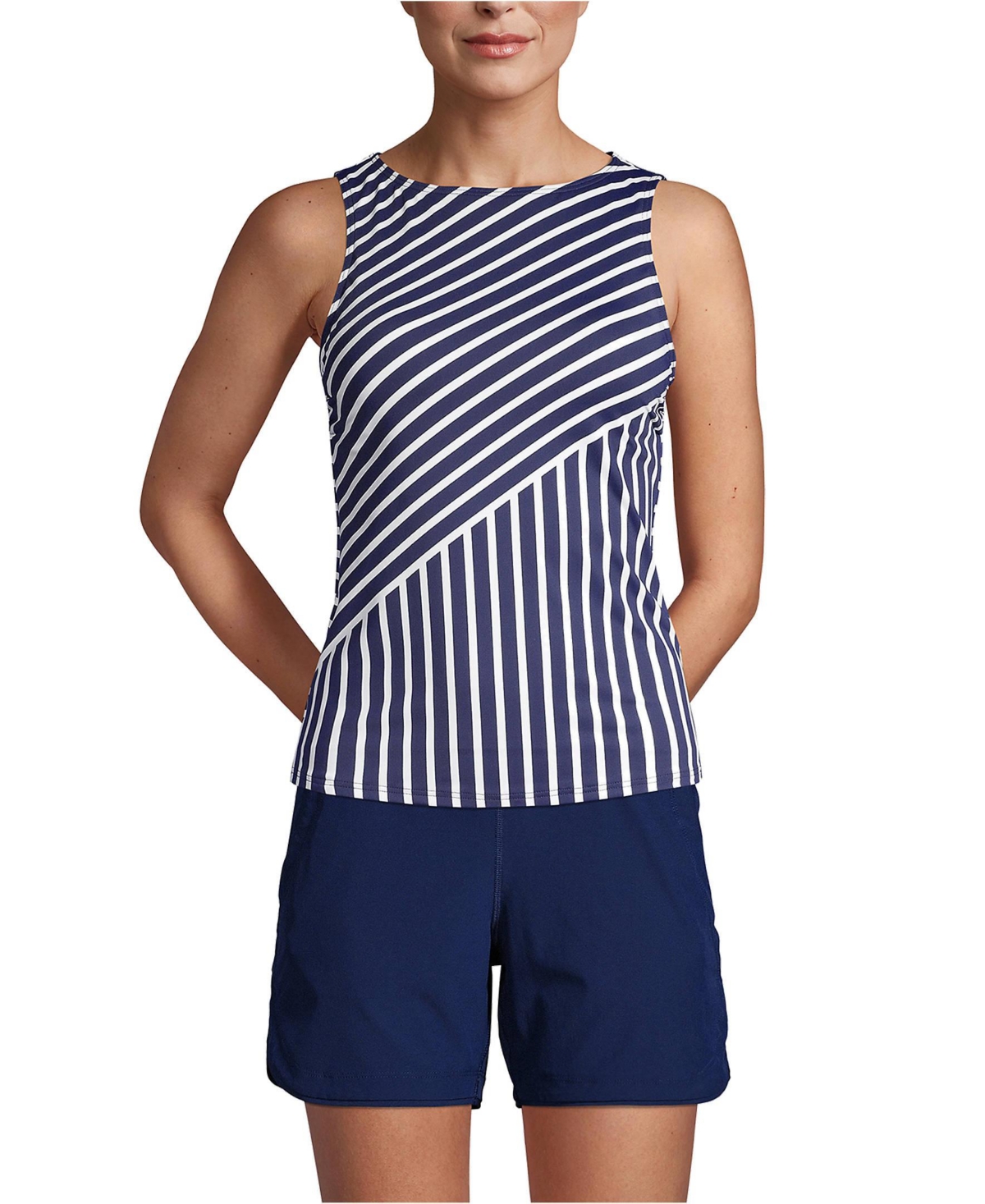 Lands' End Women's Ddd-Cup Chlorine Resistant High Neck Upf 50 Modest Tankini Swimsuit Top