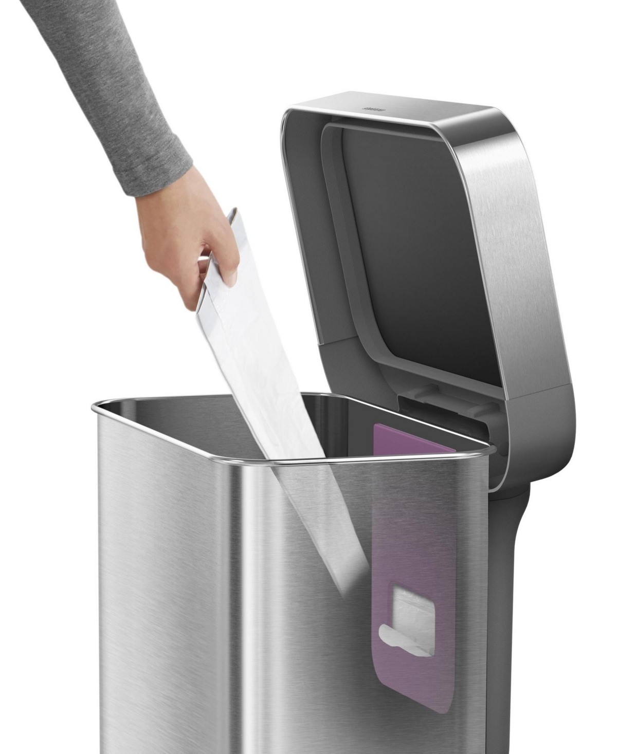 Simplehuman 45 Litre Rectangular Step Can With Liner Pocket With Plastic Lid In Brushed Stainless Steel