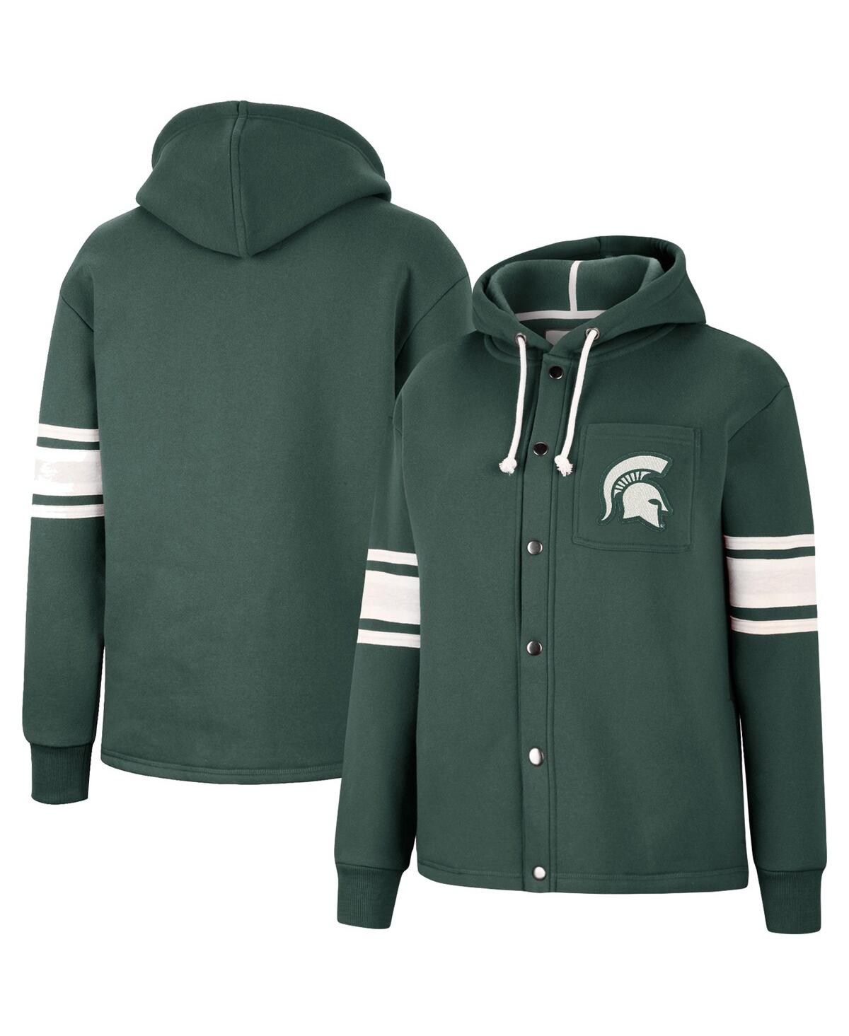 Women's Colosseum Green Michigan State Spartans Mia Striped Full-Snap Hoodie Jacket - Green
