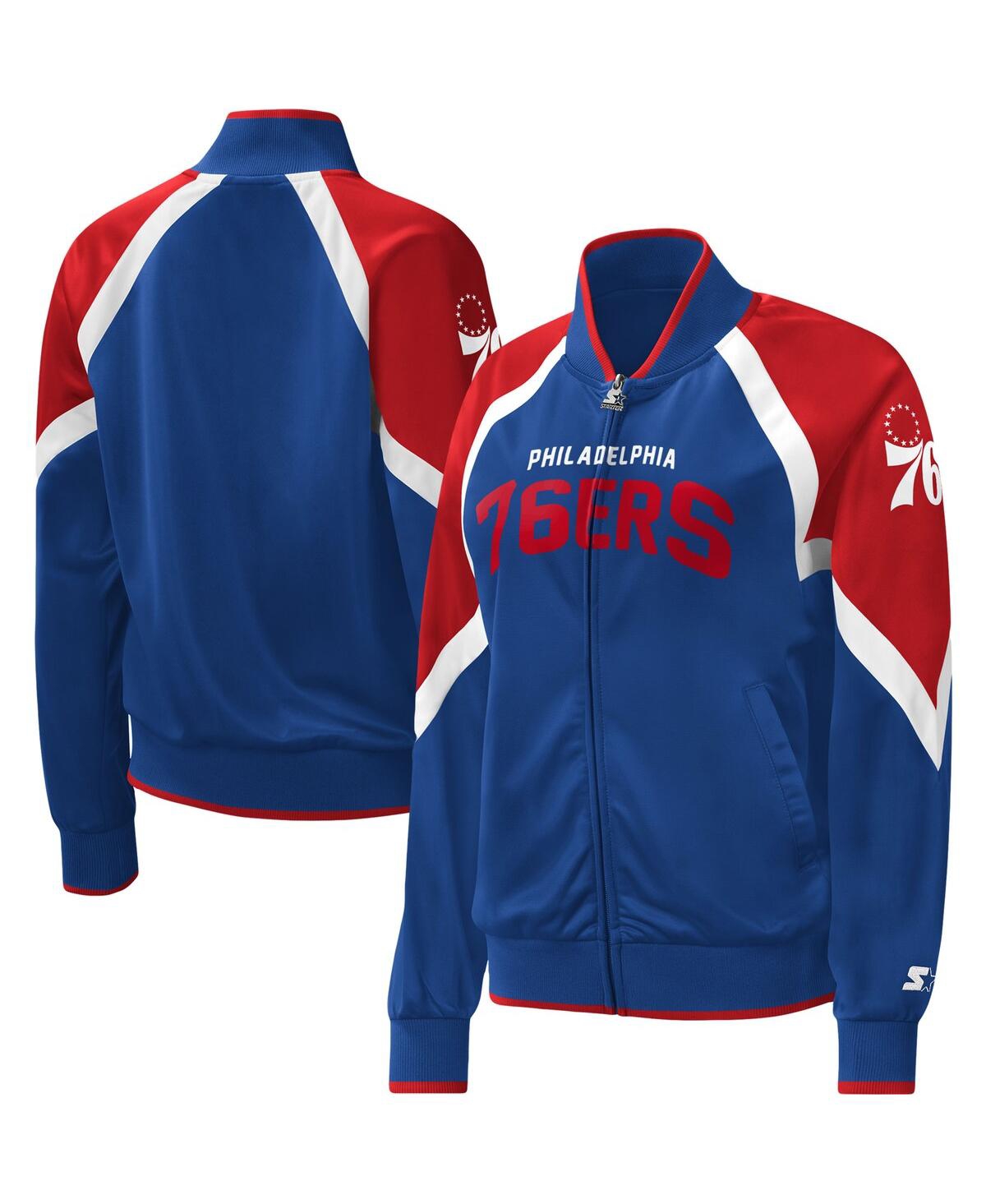 STARTER WOMEN'S STARTER ROYAL PHILADELPHIA 76ERS SLAM DUNK RAGLAN FULL-ZIP TRACK JACKET 