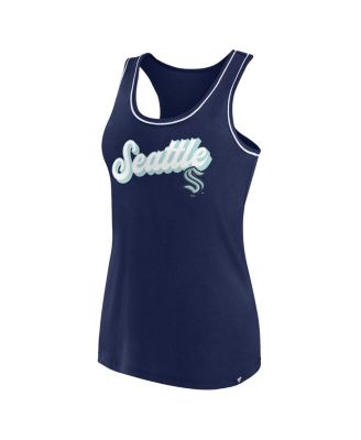 Women's Deep Sea Blue Seattle Kraken Wordmark Logo Racerback Scoop Neck Tank Top
