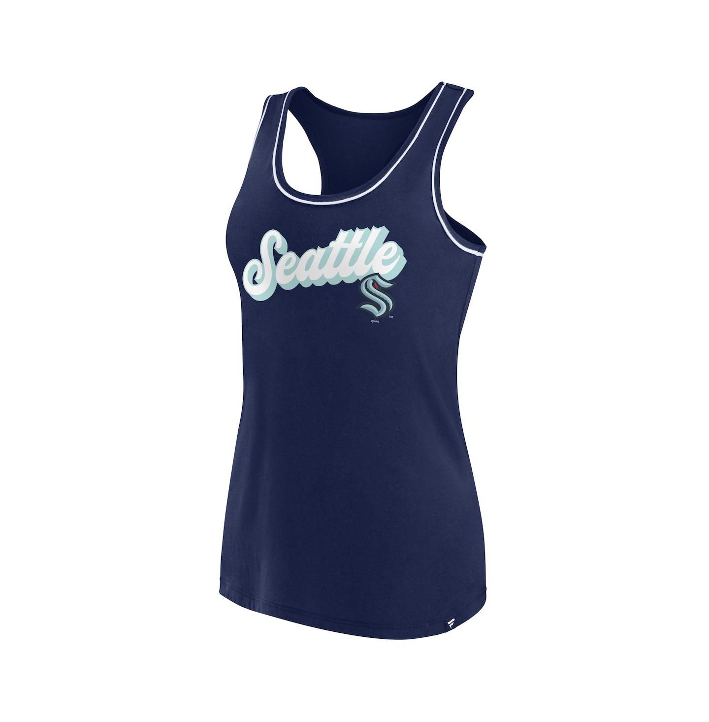 Женский топ Fanatics Deep Sea Blue Seattle Kraken Wordmark Logo Racerback Scoop Neck — фото 3