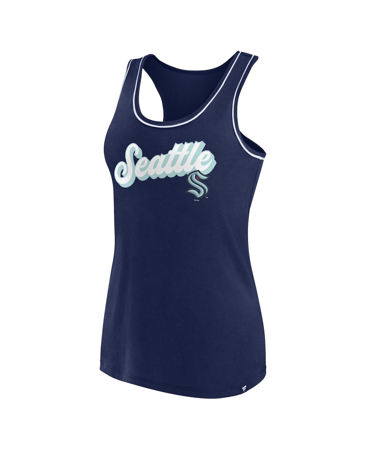 Fanatics Branded College Navy Seattle Seahawks Wordmark Logo Racerback Scoop Neck Tank Top In Deep Sea Blue