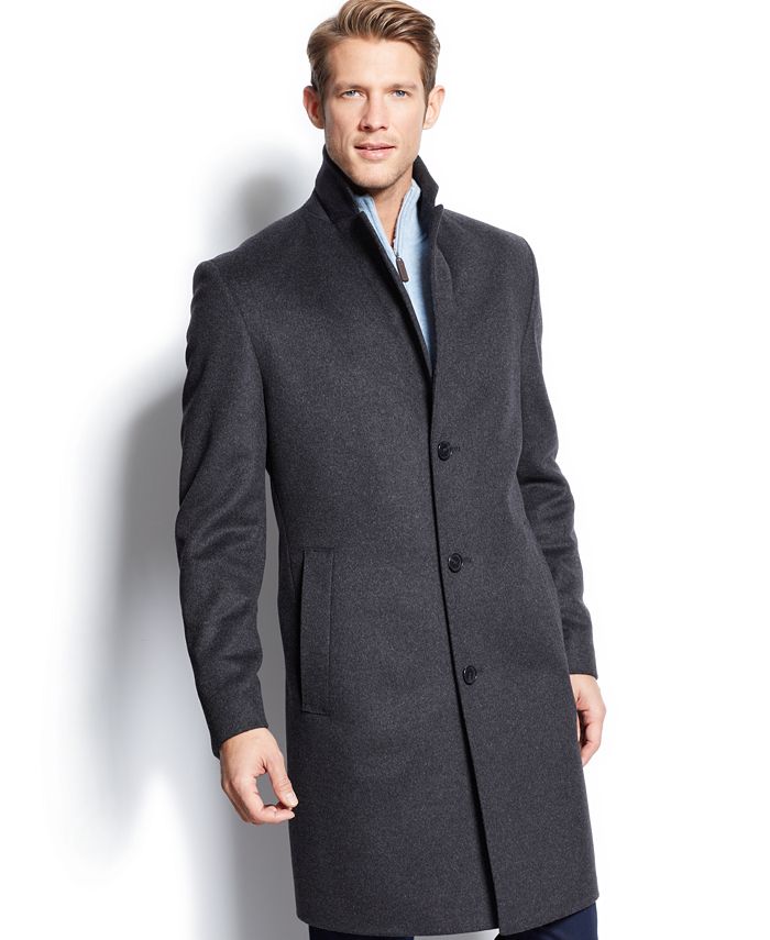 Hugo Boss Charcoal Twill Stratus Wool Overcoat - Macy's