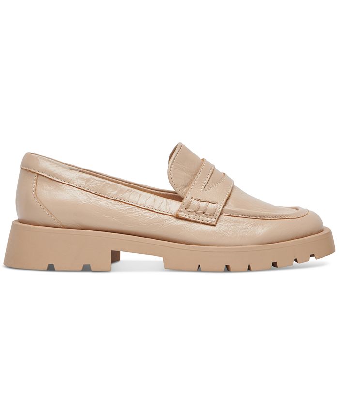 DOLCE VITA Womens Beige Lug Sole Padded Elias Square Toe Block Heel Slip On Leather Heeled Loafers M