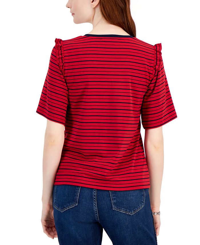 Tommy Hilfiger Women's Striped RuffleTrim Boxy TShirt Macy's