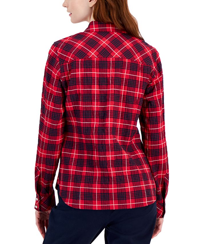Tommy Hilfiger Women's Cotton Plaid-Print Button-Front Shirt - Macy's