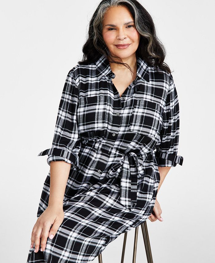 Style & Co Plus Size Plaid Long-Sleeve Shirtdress, Created for