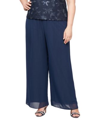 Alex Evenings - Plus Size Chiffon Wide-Leg Pull-On Pants