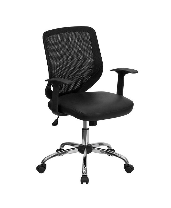 Emma + Oliver Mid-Back Black LeatherSoft-Padded Task Office Chair with Arms