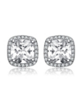 Genevive Sterling Silver Cubic Zirconia Vintage Cushion Cluster Halo Stud Earrings - White