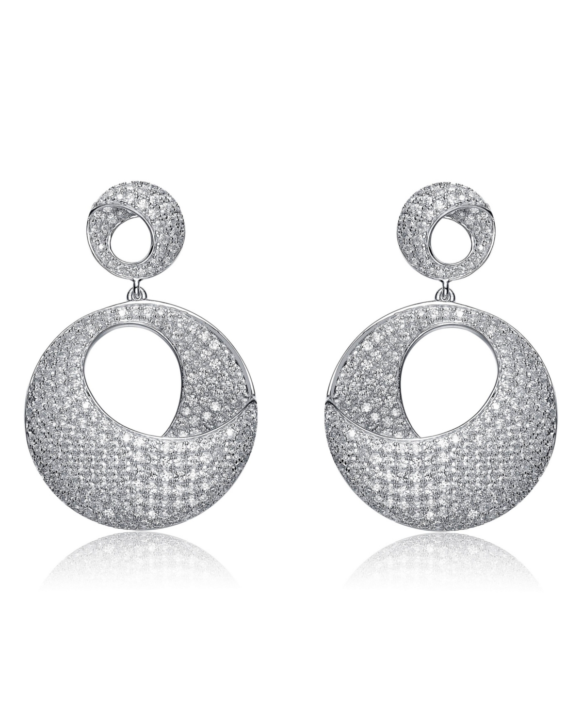 Sterling Silver Cubic Zirconia Overlap Circle Earrings - Silver