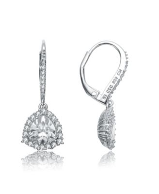 Sterling Silver Clear Cubic Zirconia Short Triangle Drop Earrings
