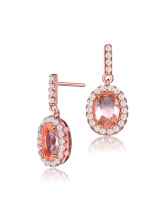 18K Rose Gold Overlay Circle Champagne Cubic Zirconia Earrings