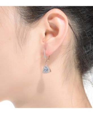 Sterling Silver Round and Triangle Cubic Zirconia Drop Earrings