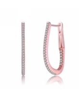Sterling Silver with 18K Rose Gold Plated Cubic Zirconia Hoop Earrings - Pink