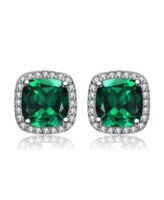 Genevive Sterling Silver Cubic Zirconia Vintage Cushion Cluster Halo Stud Earrings - Green