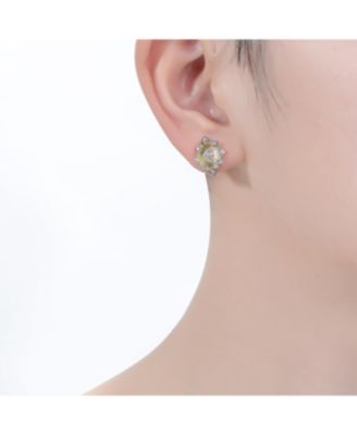 Modern 14K Gold Plated and Cubic Zirconia Floral Stud Earrings