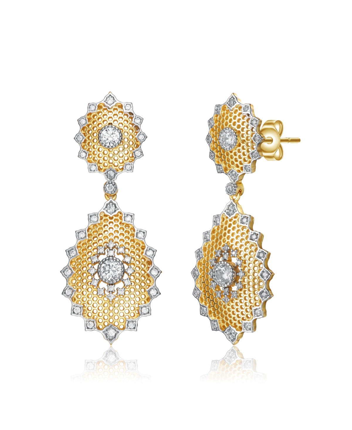 RACHEL GLAUBER WHITE GOLD AND 14K GOLD PLATED CUBIC ZIRCONIA DROP EARRINGS