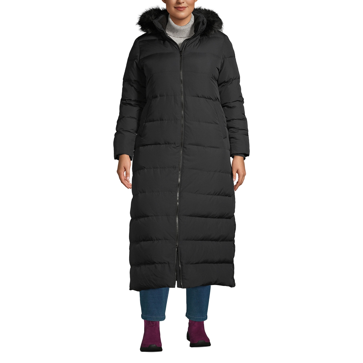 Lands End Plus Size Down Maxi Winter Coat Dark stone heather
