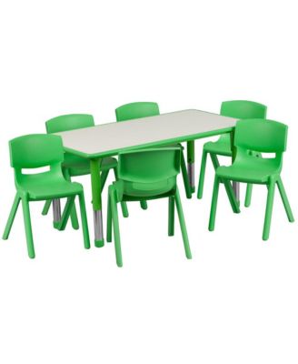 23.625"W X 47.25"L Rectangular Plastic Height Adjustable Activity Table Set With 6 Chairs