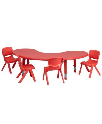 35"W X 65"L Half-Moon Plastic Height Adjustable Activity Table Set With 4 Chairs