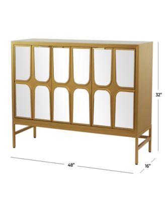 32" Wood 1 Shelf and 3 Doors Cabinet with Mirrored Front