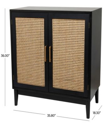 36" Wood 1 Shelf and 2 Door Cabinet with Cane Front Doors and Gold-Tone Handles