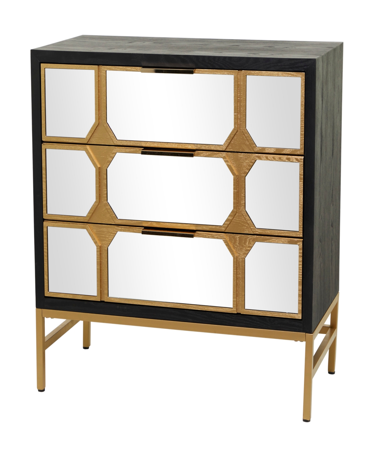 Rosemary Lane 32" Wood 3 Drawer Cabinet With Mirrored Front In Gold