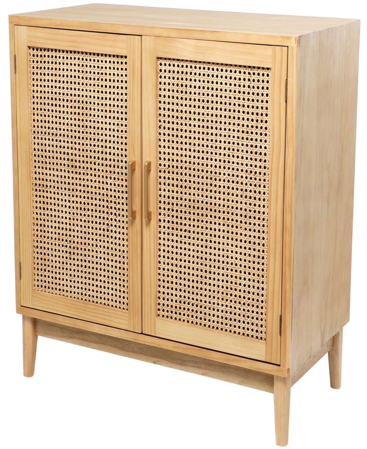 Rosemary Lane 36" Wood 1 Shelf And 2 Door Cabinet With Cane Front Doors And Gold-tone Handles In Light Brown