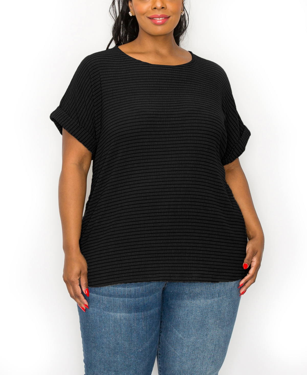 COIN 1804 PLUS SIZE ROLLED SHORT SLEEVE SIDE BUTTON TOP