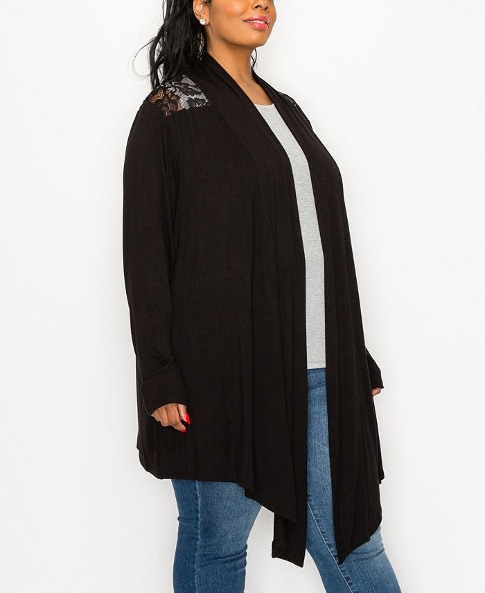 COIN 1804 Plus Size Lace Yoke Cardigan Duster Knit Top - Macy's