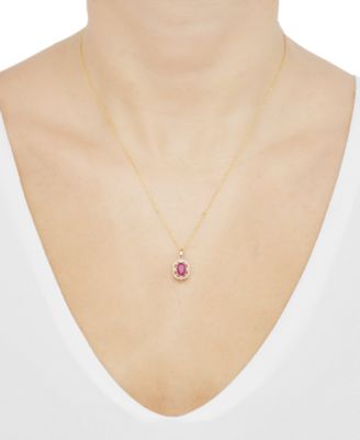 Sapphire (1 ct. t.w.) & Diamond (1/10 ct. t.w.) Pendant 18" Necklace in 14k Yellow Gold (Also Available in Ruby & Emerald)