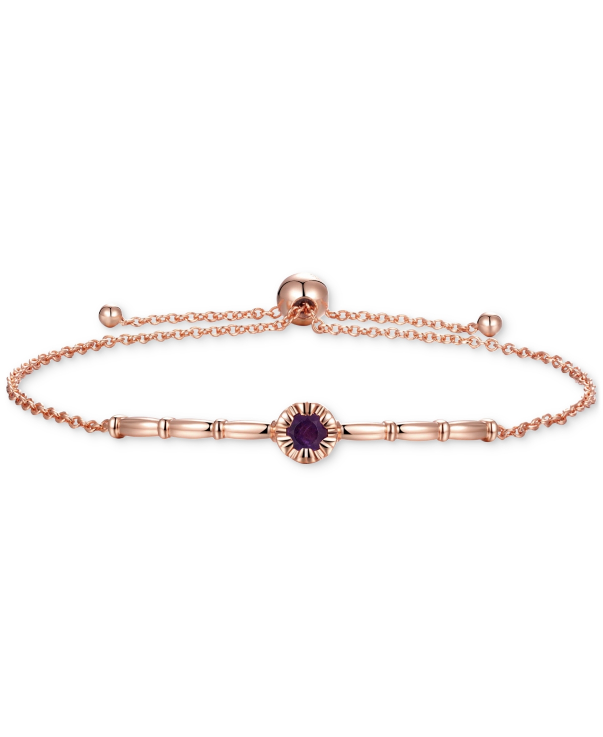 Macy's Amethyst & Polished Bar Bolo Bracelet (1/4 Ct. T.w.) In Rose Gold-plated Sterling Silver (also In Sw