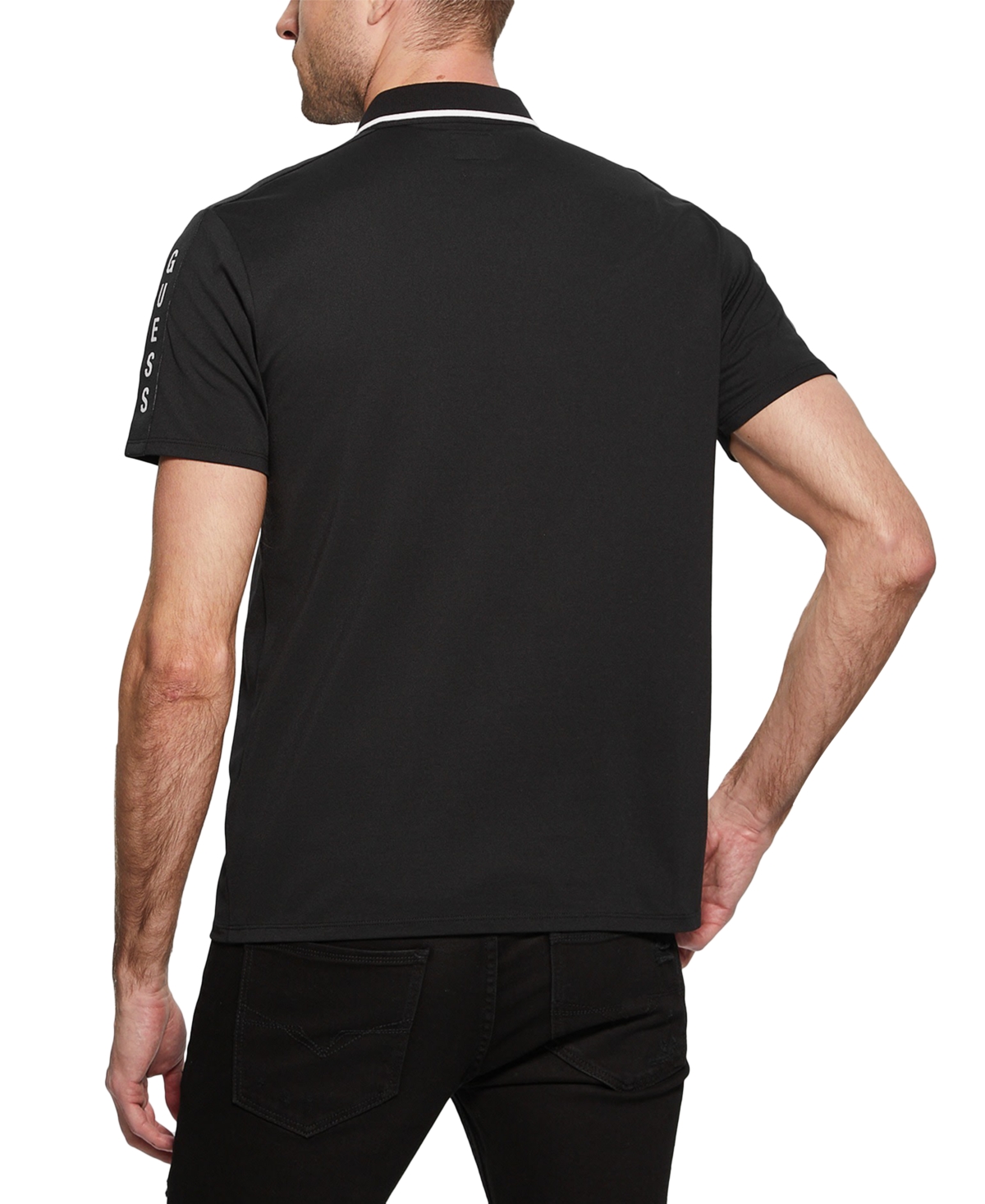 Guess Men's Logo Taped Tipped Collar Polo Shirt