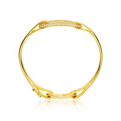 Sterling Silver 14K Gold Plated Clear Cubic Zirconia Bangle Bracelet
