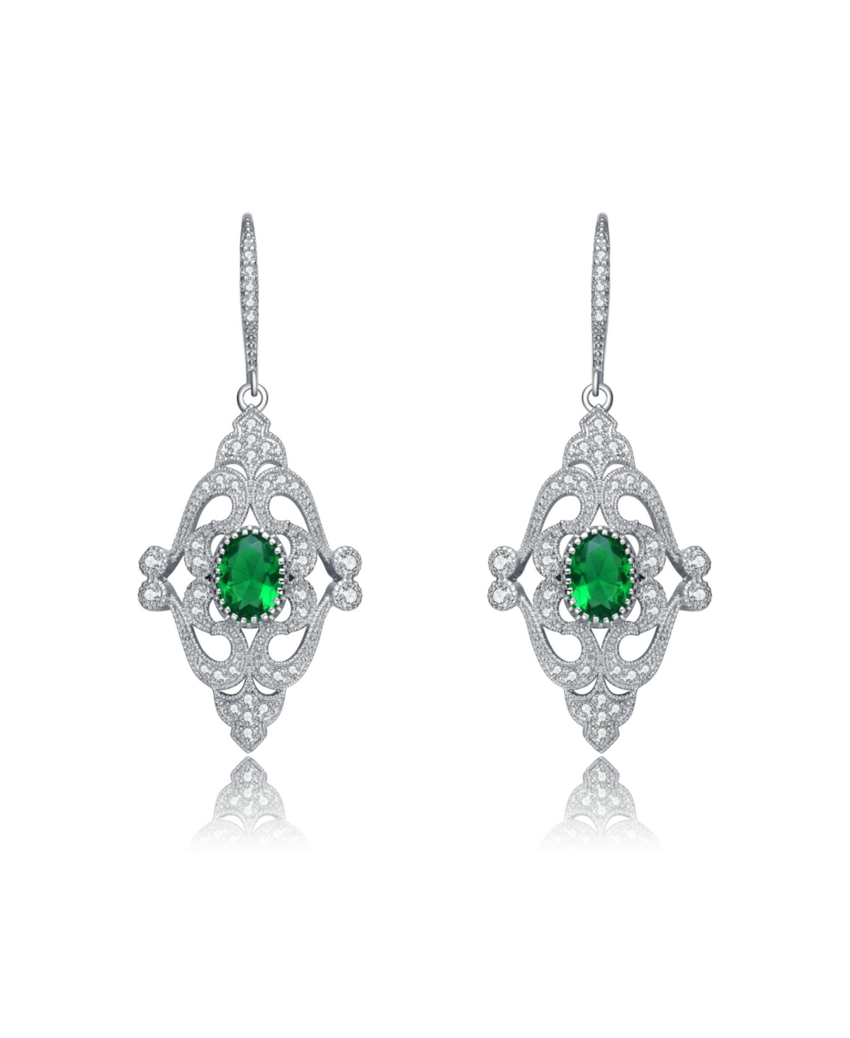 Genevive Sterling Silver Oval and Round Cubic Zirconia Adorn Leverback Earrings