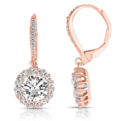 Women's Sterling Silver Colored Round Cubic Zirconia Haloed Solitaire Drop Earrings