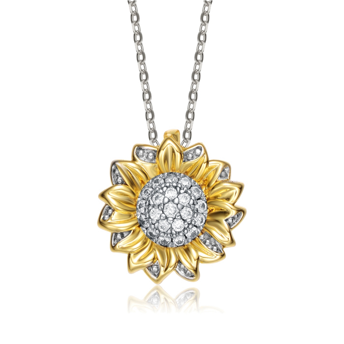 14K Gold Plated Sunflower Cubic Zirconia Floral Pendant - Gold