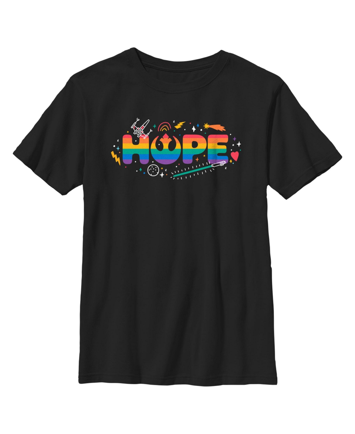 Disney Lucasfilm Boy's Star Wars Pride Rainbow Hope Rebel Alliance Child T-shirt In Black