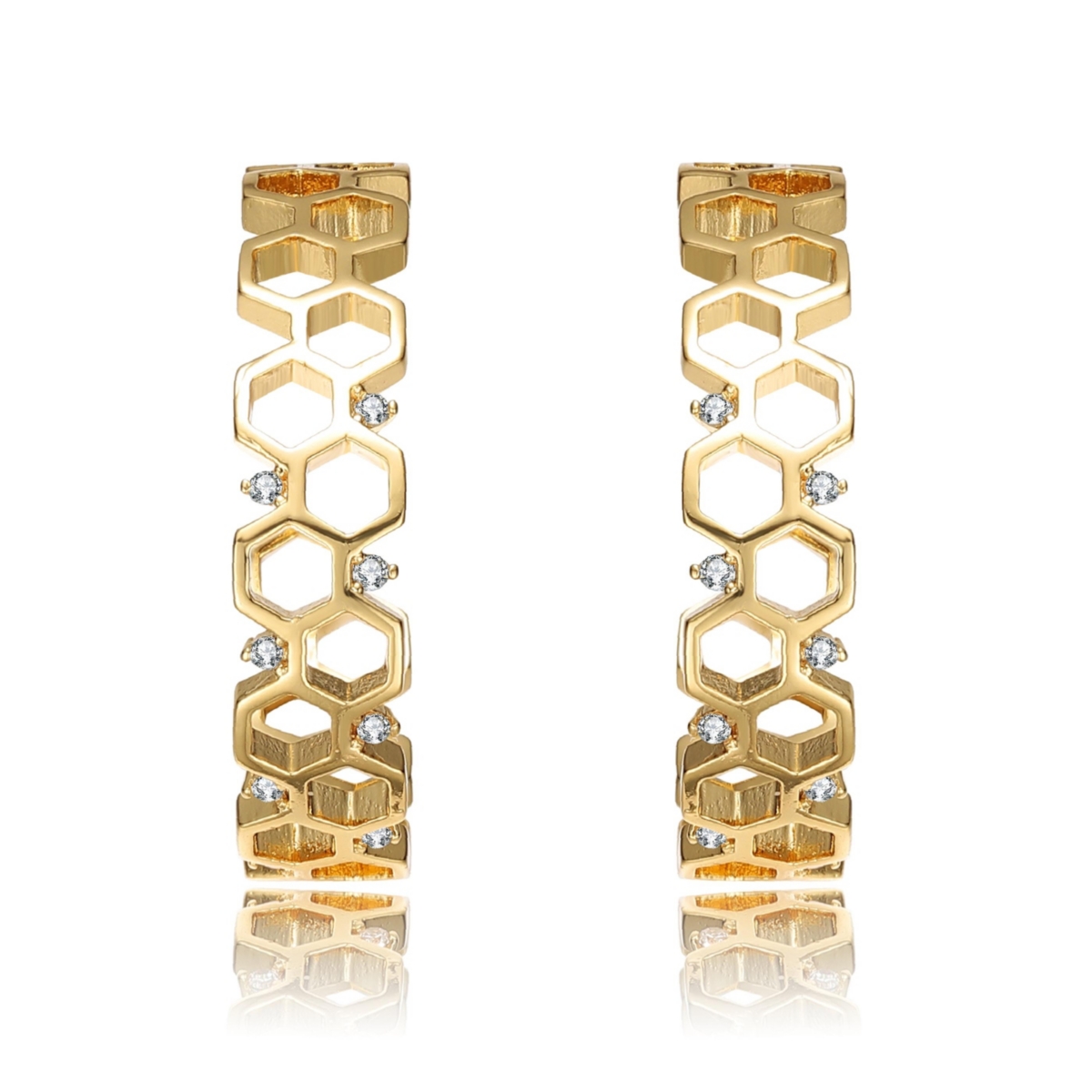 Rachel Glauber 14KPlated Clear Round Cubic Zirconia Open Hoop Earrings - Gold
