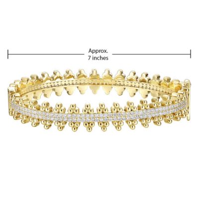 14k Gold Plated Sterling Silver with Cubic Zirconia Beaded Cluster Link Tennis Bracelet