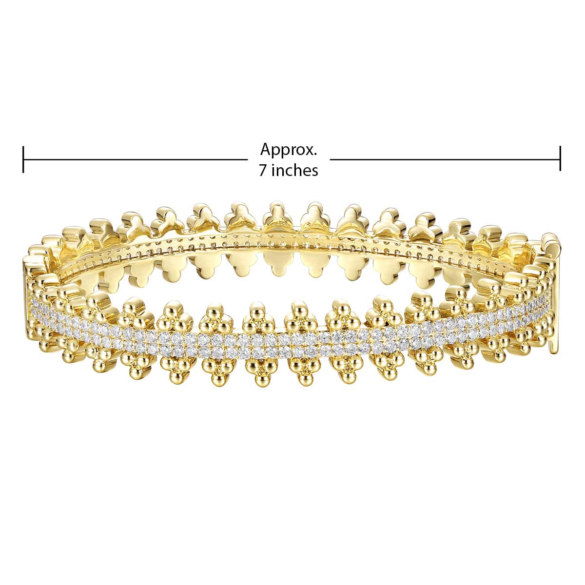 Rachel Glauber 14kPlated Sterling Silver with Cubic Zirconia Beaded Cluster Link Tennis Bracelet - Gold