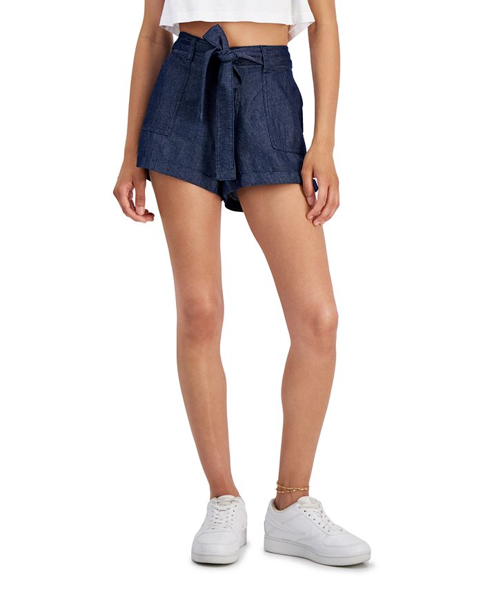 Dollhouse Juniors' Cotton Tie-Waist Lightweight Cargo Shorts - Macy's