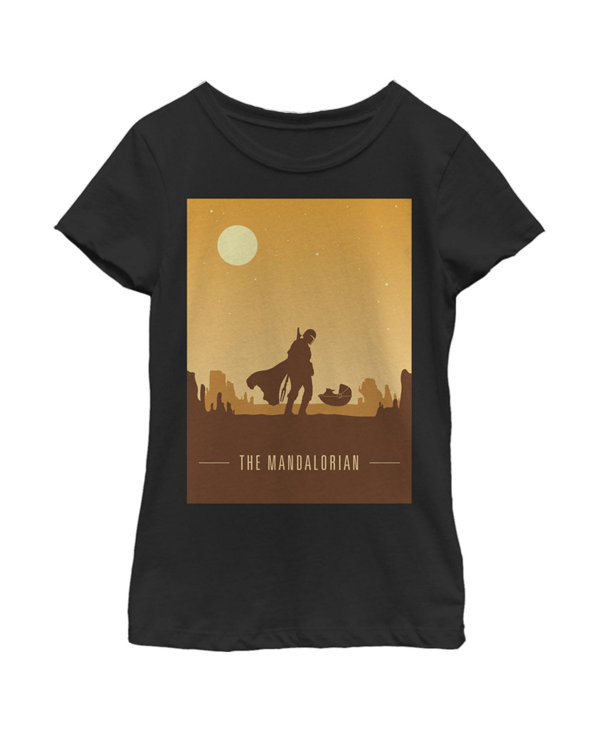 Disney Lucasfilm Kids' Girl's Star Wars: The Mandalorian The Child And Bounty Hunter Silhouette Desert Child T-shirt In Black