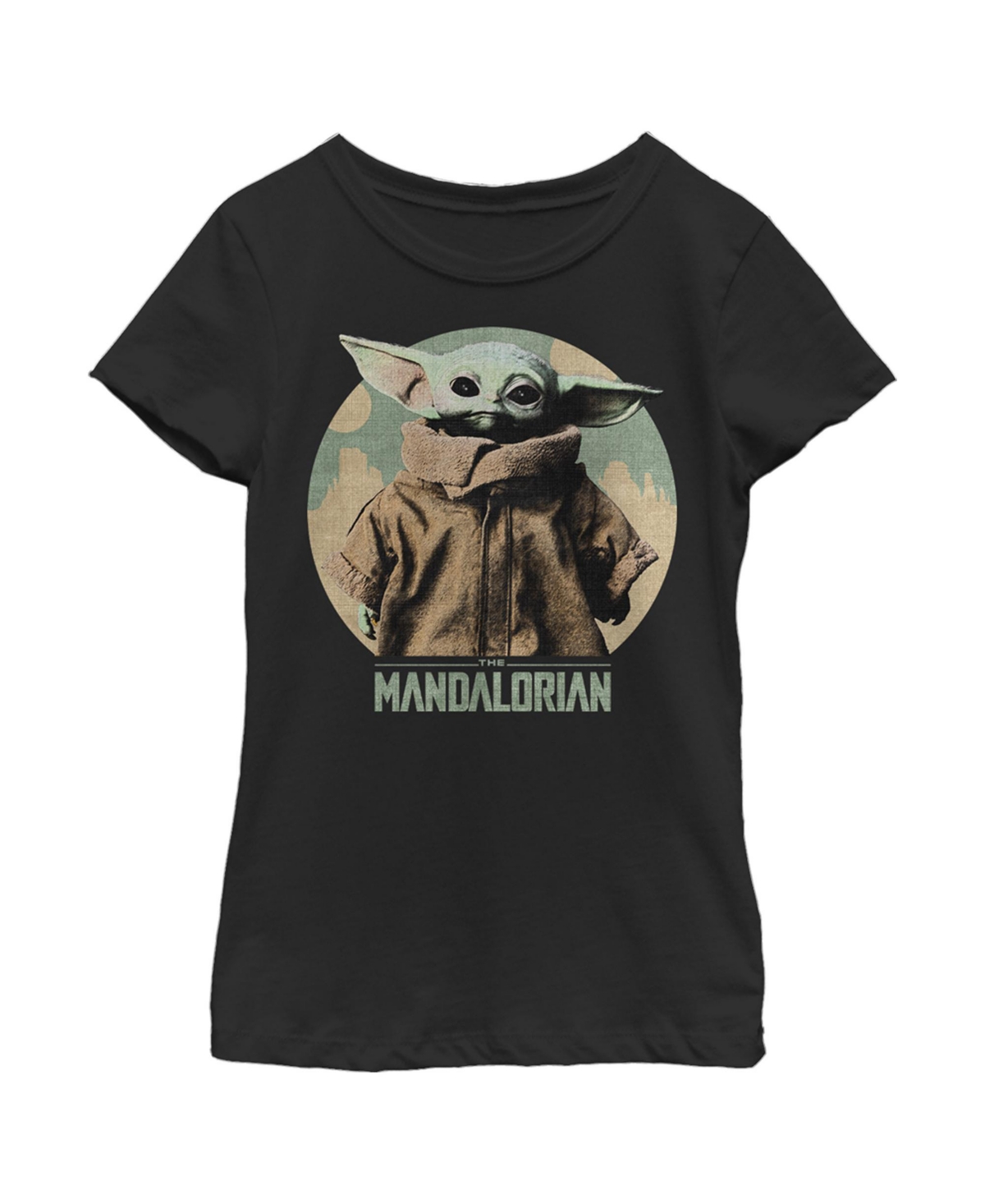 Disney Lucasfilm Girl's Star Wars: The Mandalorian Distressed Grogu Logo Child T-shirt In Black