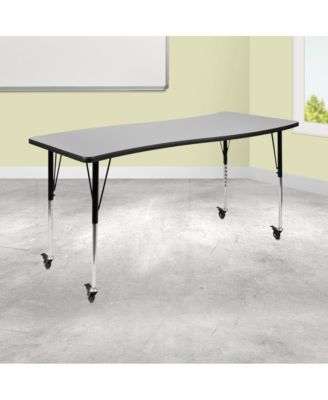 Mobile 26"W X 60"L Rectangle Wave Flexible Collaborative Adjustable Activity Table