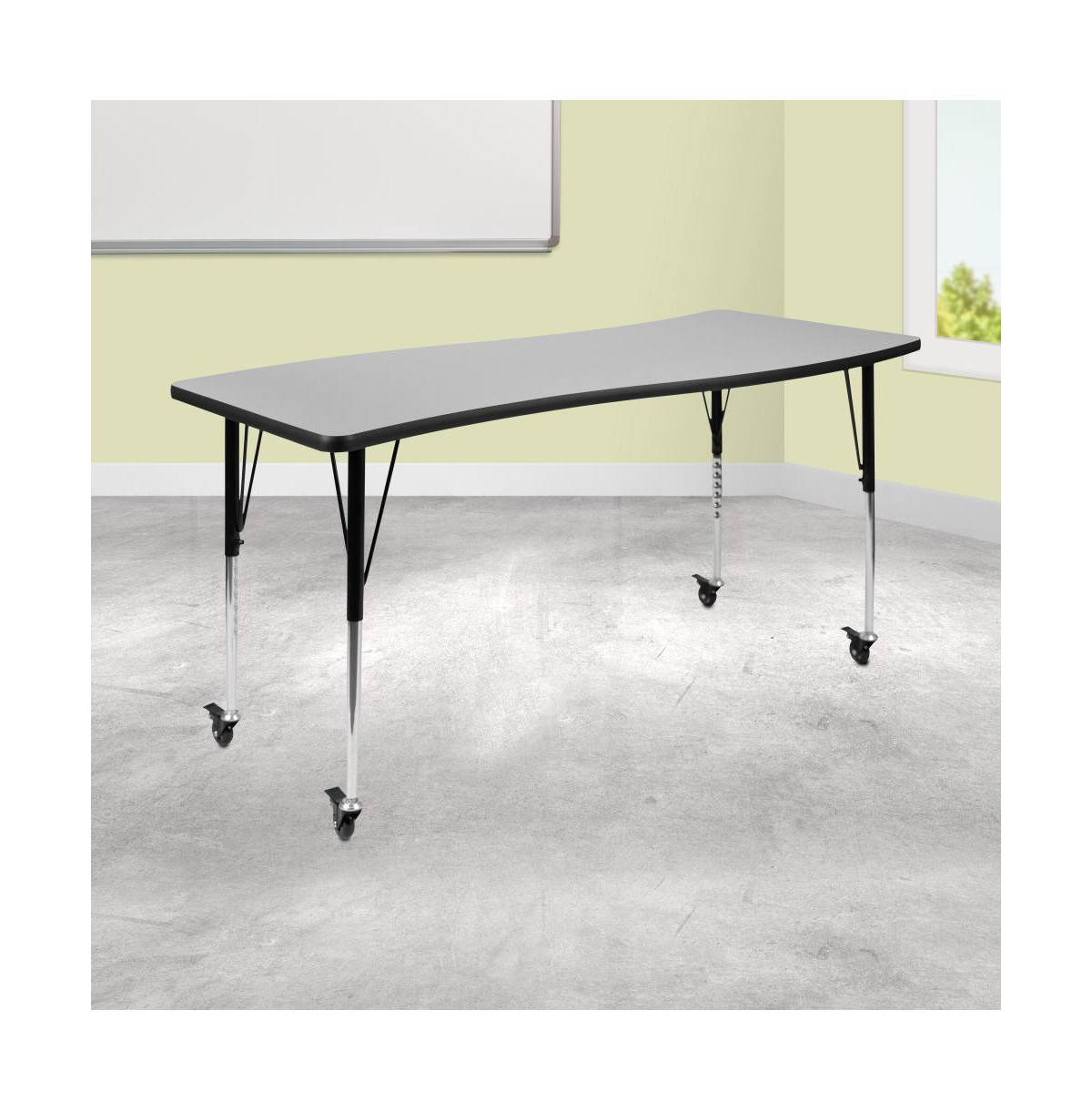 Emma+Oliver Mobile 26"W X 60"L Rectangle Wave Flexible Collaborative Adjustable Activity Table