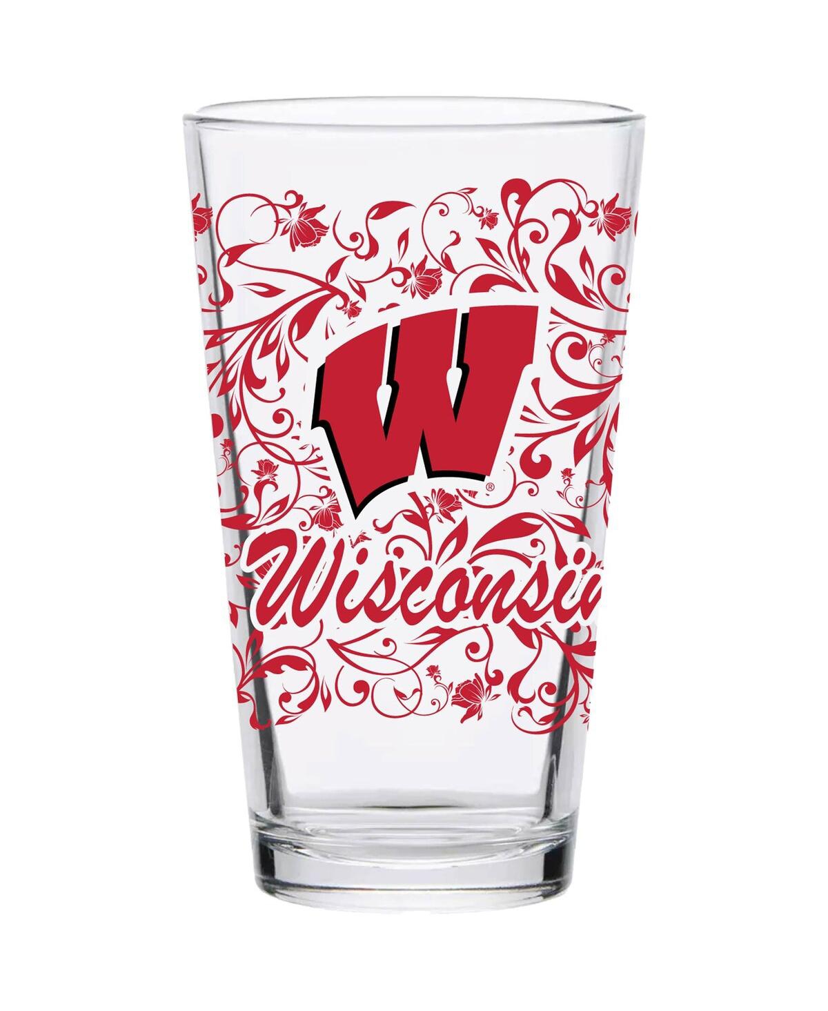 Indigo Falls Wisconsin Badgers 16 oz Floral Pint Glass In Clear