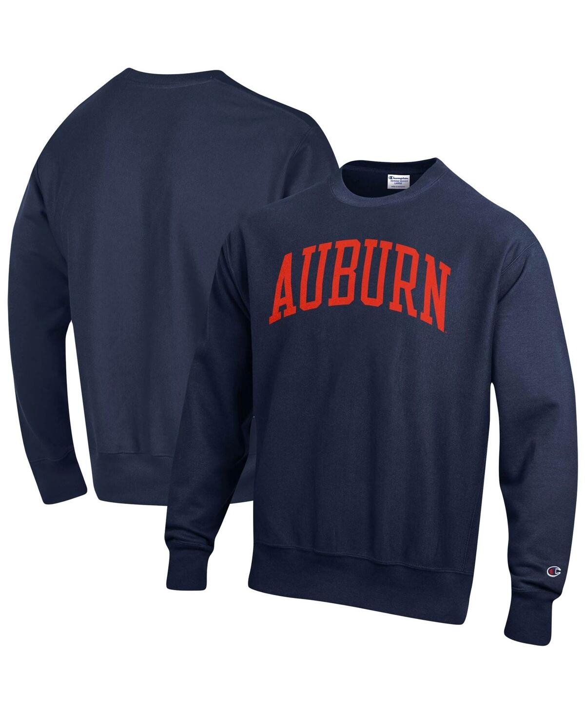 Shop Champion Men's  Navy Auburn Tigers Arch Reverse Weave Pullover Sweatshirt